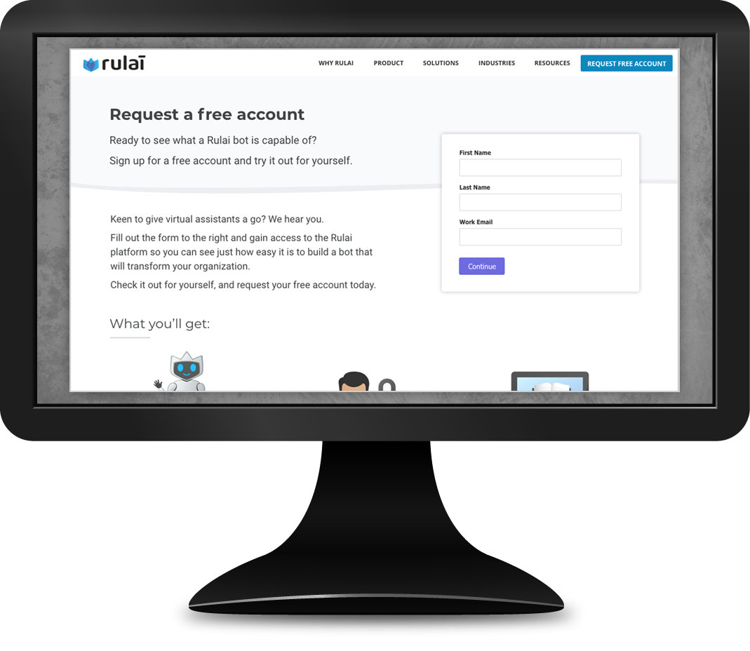 Previews of Rulai's free sign-up process