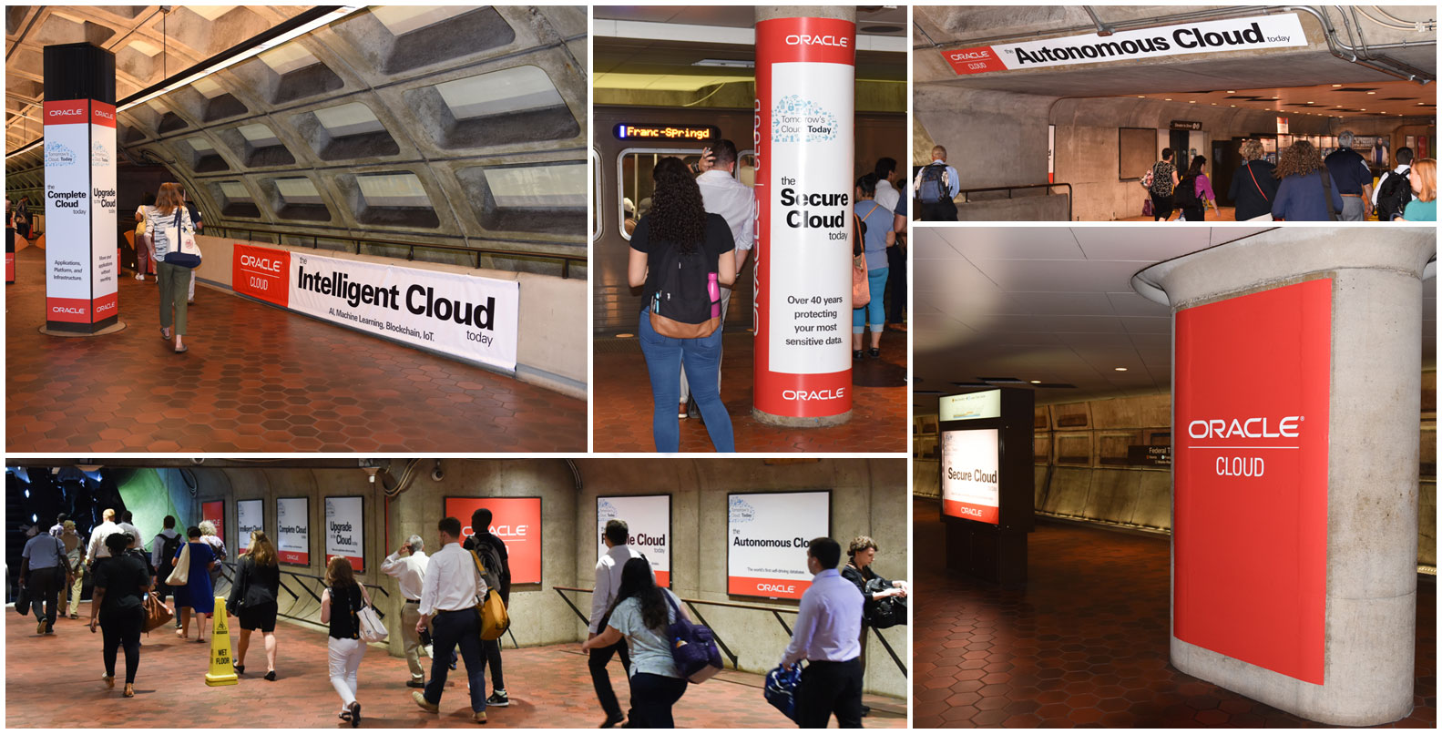 Photo collage showing the ad units in the metro stations